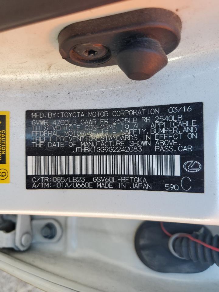 2016 Lexus ES VIN JTHBK1GG9G2242083 Copart auction photo, all over damage thumbnail 12