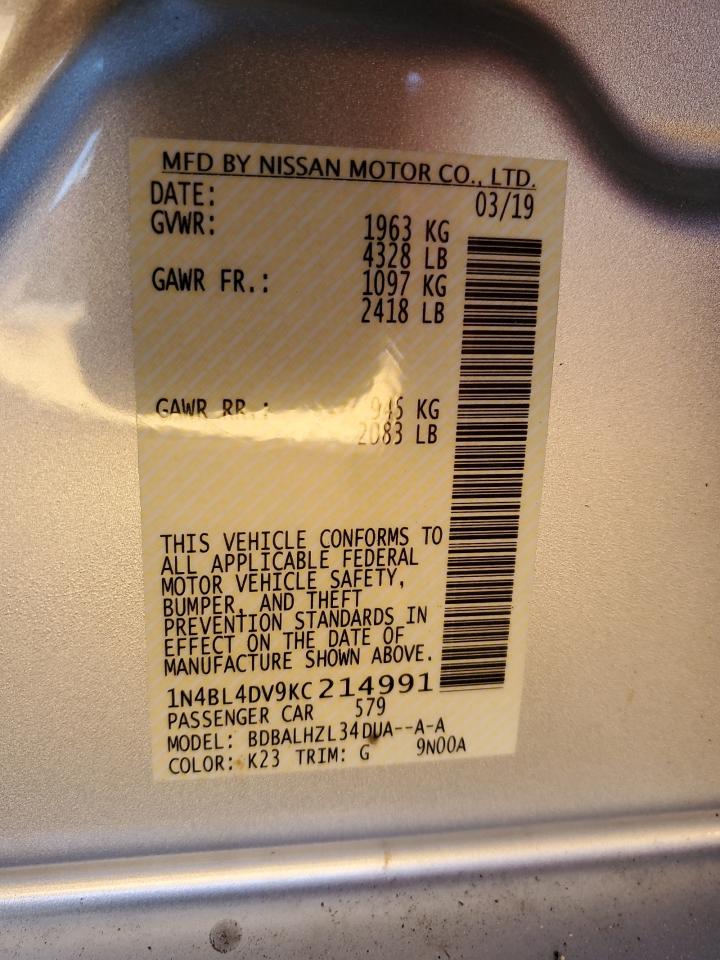 2019 Nissan Altima VIN 1N4BL4DV9KC214991 Copart auction photo, front end / undercarriage damage thumbnail 12