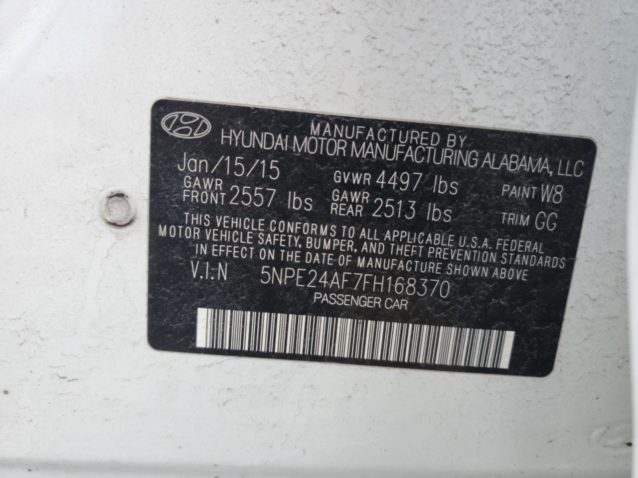 2015 Hyundai Sonata VIN 5NPE24AF7FH168370 Copart auction photo, front end damage thumbnail 12