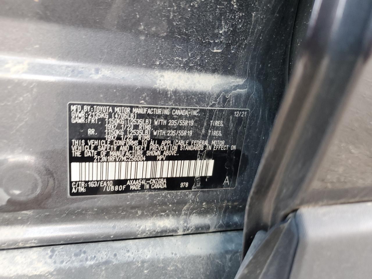 2021 Toyota RAV 4 VIN 2T3N1RFV7MC256004 Copart auction photo, front end / minor dent/scratches damage thumbnail 13