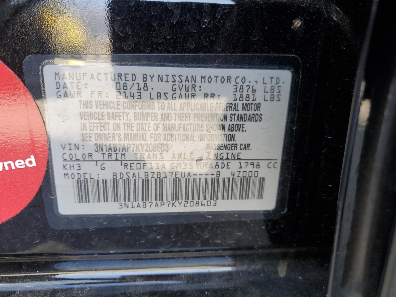 2019 Nissan Sentra VIN 3N1AB7AP7KY208603 Copart auction photo, front end damage thumbnail 12