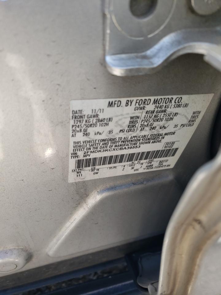 2012 Ford Edge VIN 2FMDK3KCXCBA39553 Copart auction photo, rear end damage thumbnail 13