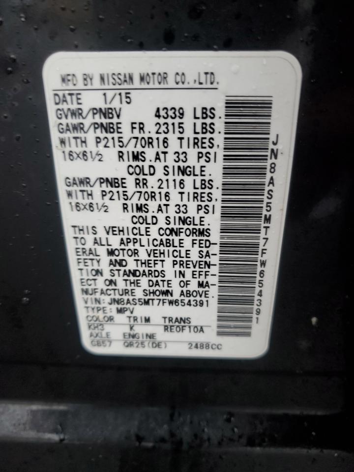 2015 Nissan Rogue VIN JN8AS5MT7FW654391 Copart auction photo, all over / front end damage thumbnail 14