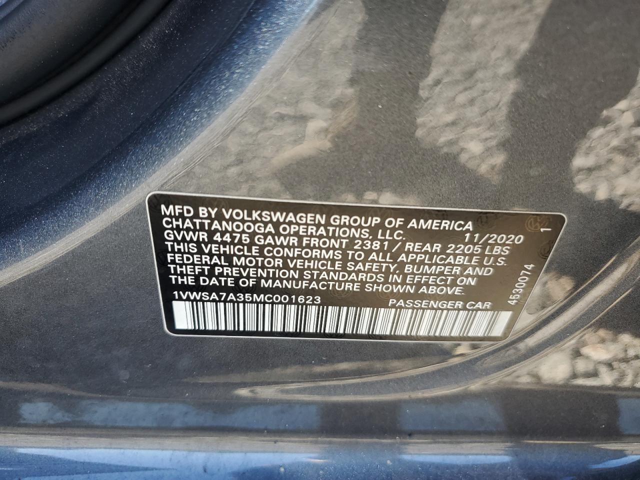 2021 Volkswagen Passat VIN 1VWSA7A35MC001623 Copart auction photo, front end damage thumbnail 14