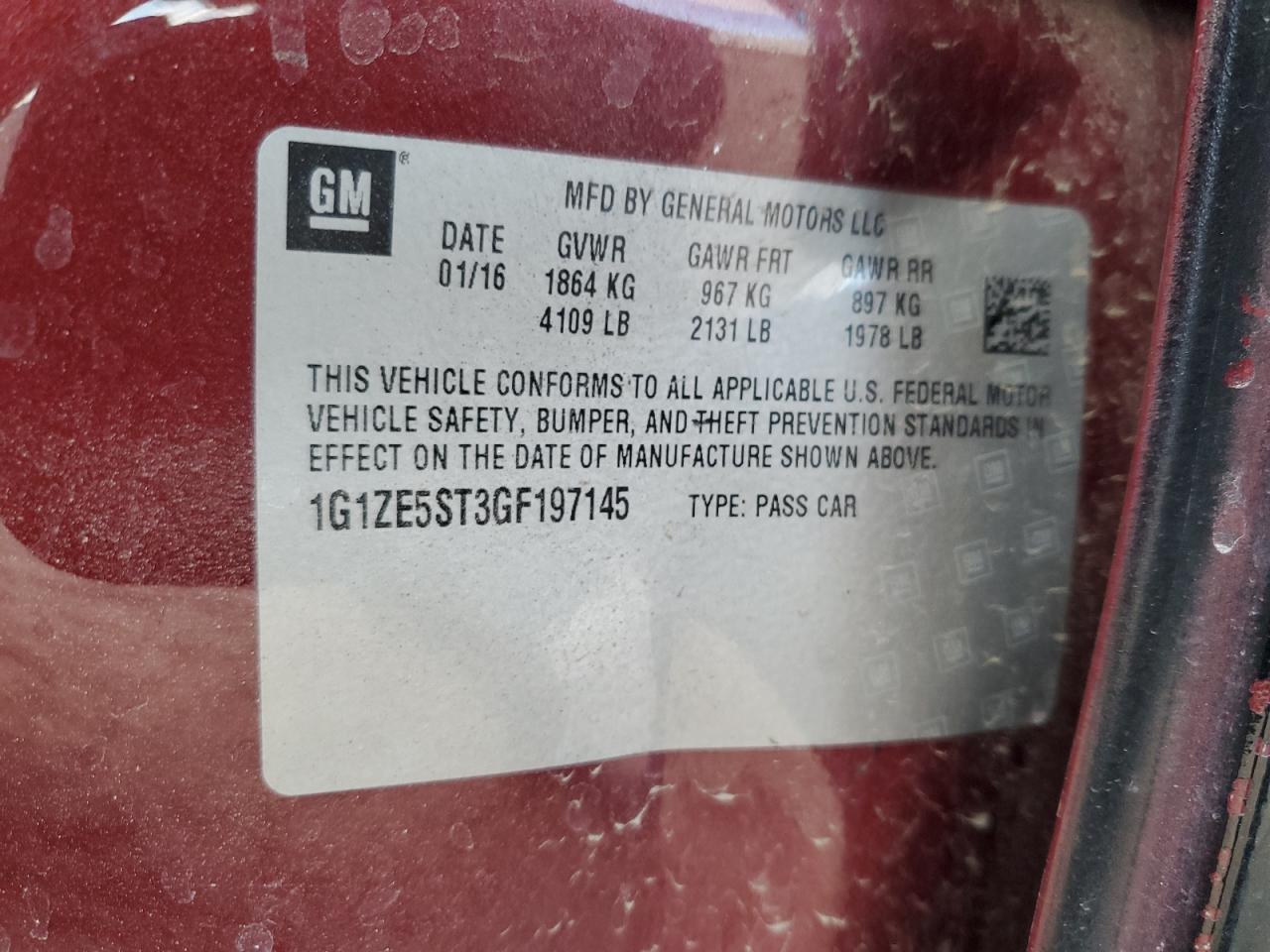 2016 Chevrolet Malibu VIN 1G1ZE5ST3GF197145 Copart auction photo, all over damage thumbnail 12