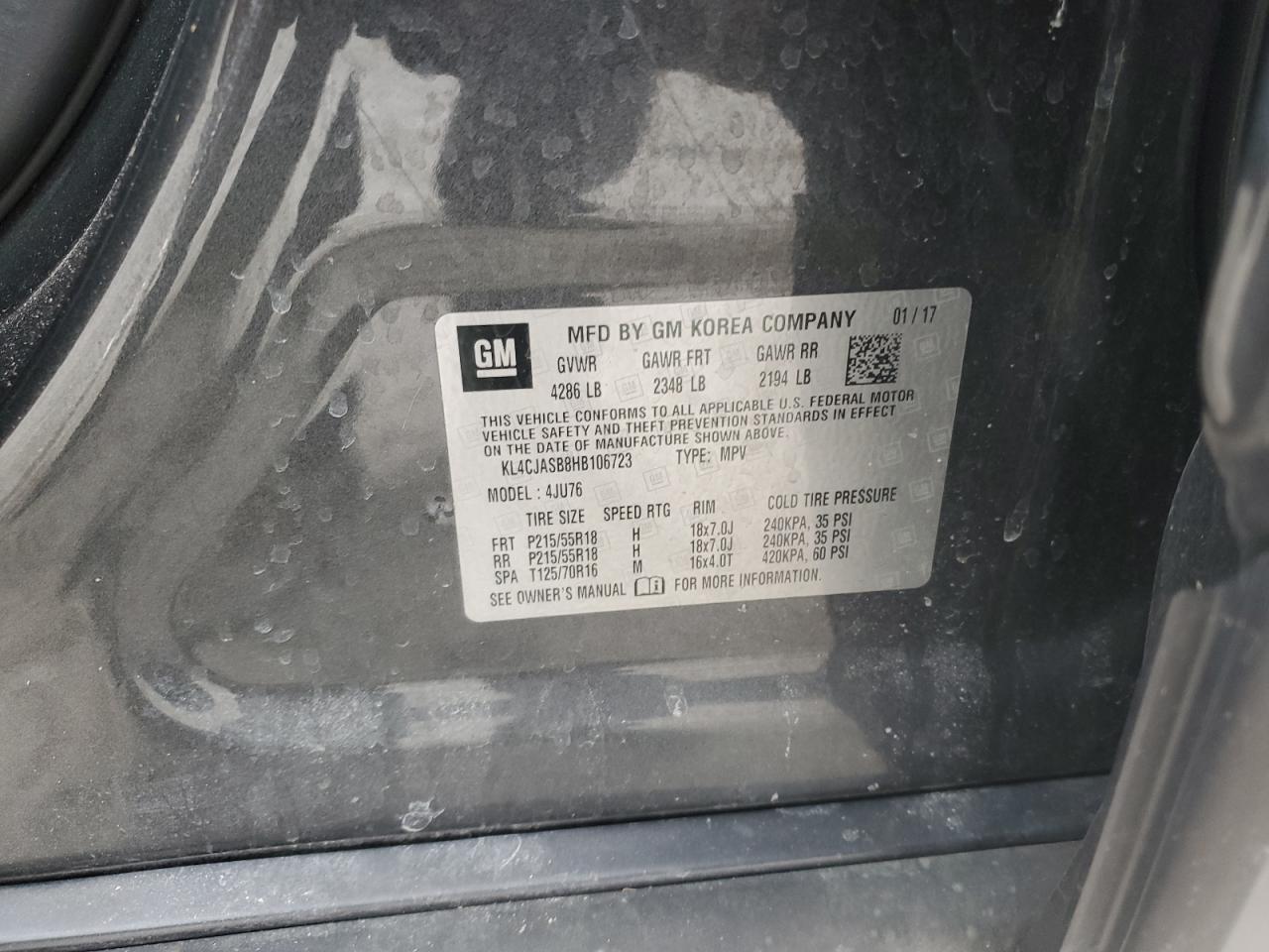 2017 Buick Encore VIN KL4CJASB8HB106723 Copart auction photo, rear end / front end damage thumbnail 13
