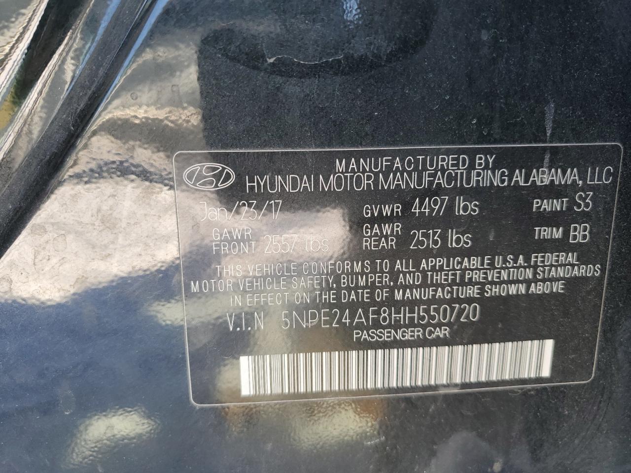 2017 Hyundai Sonata VIN 5NPE24AF8HH550720 Copart auction photo, vandalism damage thumbnail 12