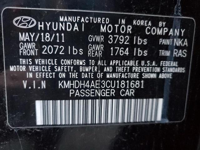 2012 Hyundai Elantra VIN KMHDH4AE3CU181681 Copart auction photo, rear end / minor dent/scratches damage thumbnail 12