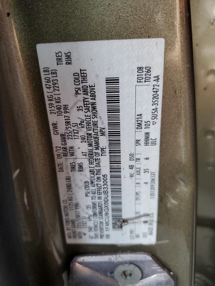 2013 Ford Escape VIN 1FMCU9GX0DUB33005 Copart auction photo, burn - engine / burn - interior damage thumbnail 12