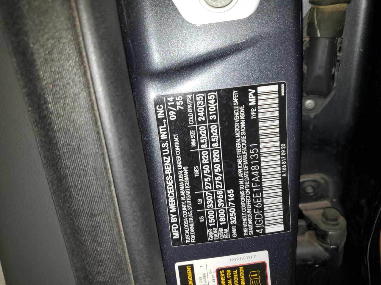 2015 Mercedes-Benz GL-klasse VIN 4JGDF6EE1FA481351 Copart auction photo, front end damage thumbnail 14