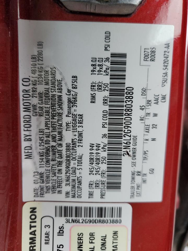 2013 Lincoln MKZ VIN 3LN6L2G90DR803880 Copart auction photo, all over damage thumbnail 12