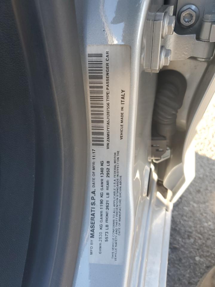 2018 Maserati Ghibli VIN ZAM57YTA5J1287556 Copart auction photo, front end damage thumbnail 12