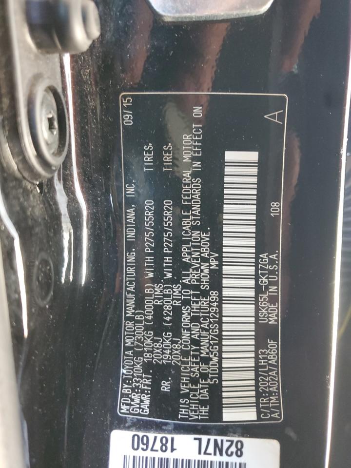 2016 Toyota Sequoia VIN 5TDDW5G17GS129498 Copart auction photo, front end damage thumbnail 14