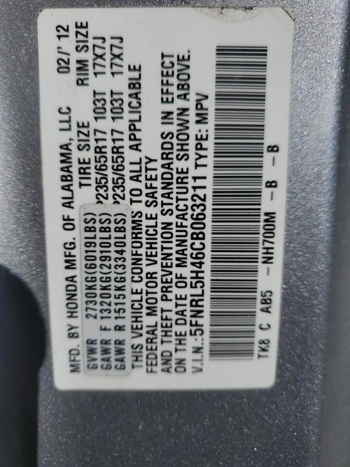 2012 Honda Odyssey VIN 5FNRL5H46CB063211 Copart auction photo, front end / undercarriage damage thumbnail 14