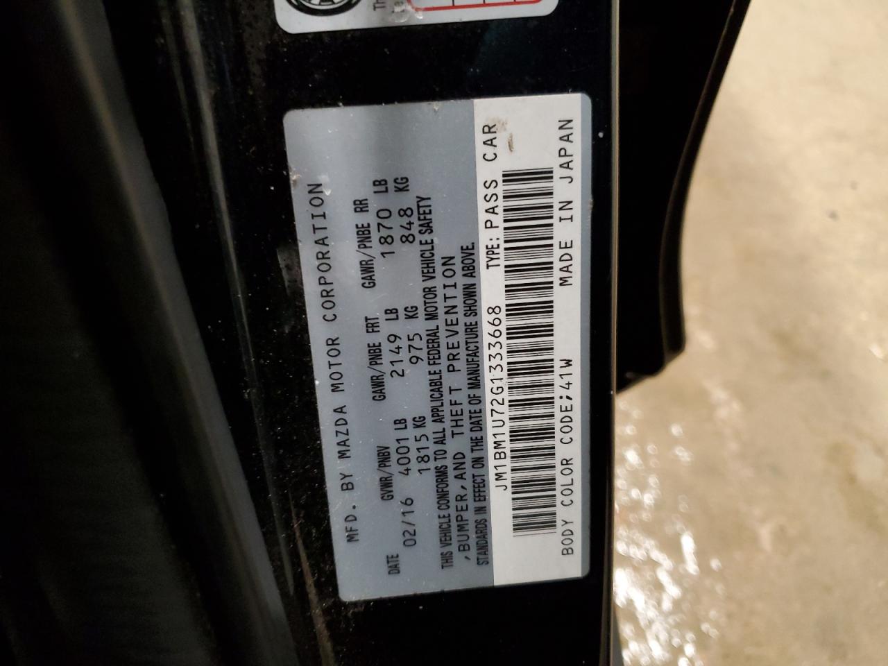 2016 Mazda 3 VIN JM1BM1U72G1333668 Copart auction photo, front end / rear end damage thumbnail 12