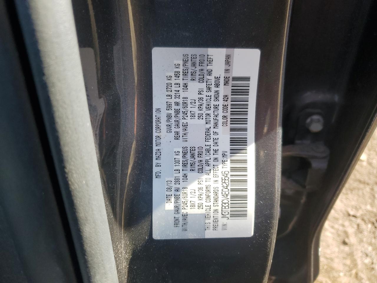 2014 Mazda CX-9 VIN JM3TB3CV4E0426546 Copart auction photo, rear end / mechanical damage thumbnail 12