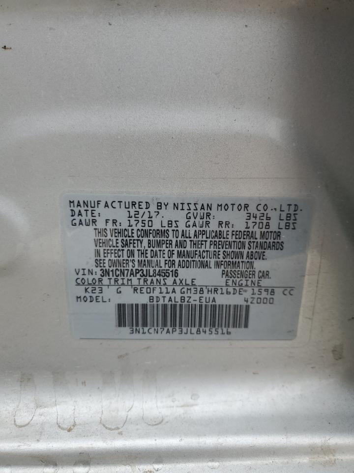 2018 Nissan Versa VIN 3N1CN7AP3JL845516 Copart auction photo, front end / rear end damage thumbnail 14