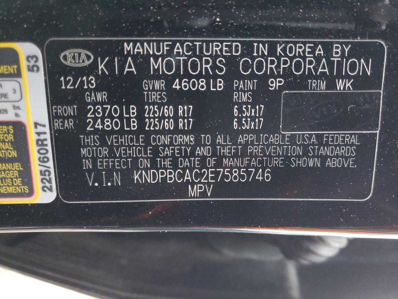 2014 KIA Sportage VIN KNDPBCAC2E7585746 Copart auction photo, minor dent/scratches damage thumbnail 13