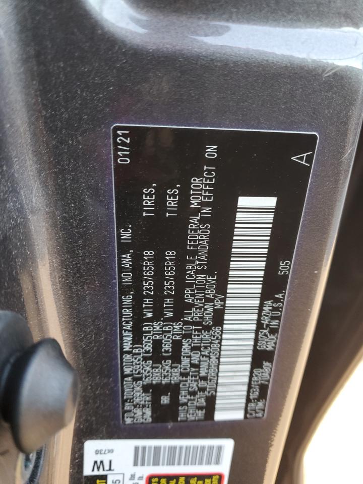 2021 Toyota Highlander VIN 5TDGZRBH8MS084566 Copart auction photo, rear end damage thumbnail 13