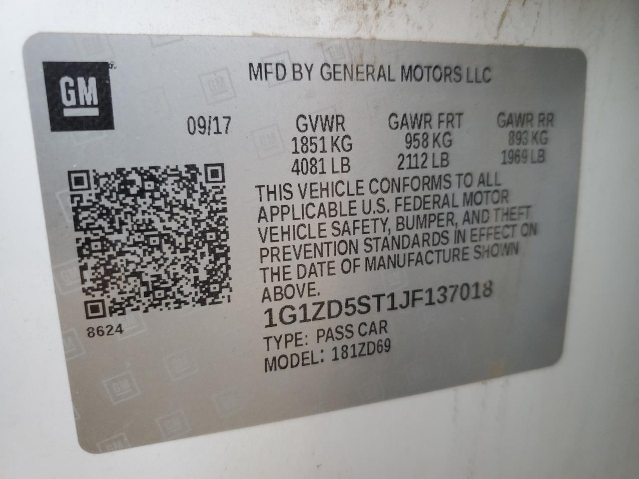 2018 Chevrolet Malibu VIN 1G1ZD5ST1JF137018 Copart auction photo, side / front end damage thumbnail 12