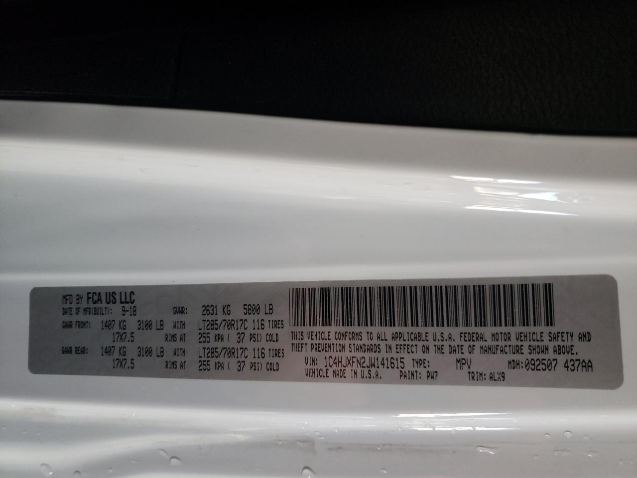 2018 Jeep Wrangler VIN 1C4HJXFN2JW141615 Copart auction photo, front end damage thumbnail 13