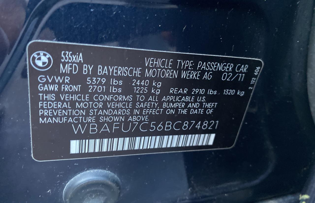 2011 BMW 5er VIN WBAFU7C56BC874821 Copart auction photo, normal wear / minor dent/scratches damage thumbnail 10
