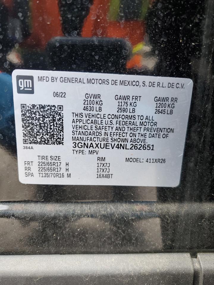 2022 Chevrolet Equinox VIN 3GNAXUEV4NL262651 Copart auction photo, side damage thumbnail 14