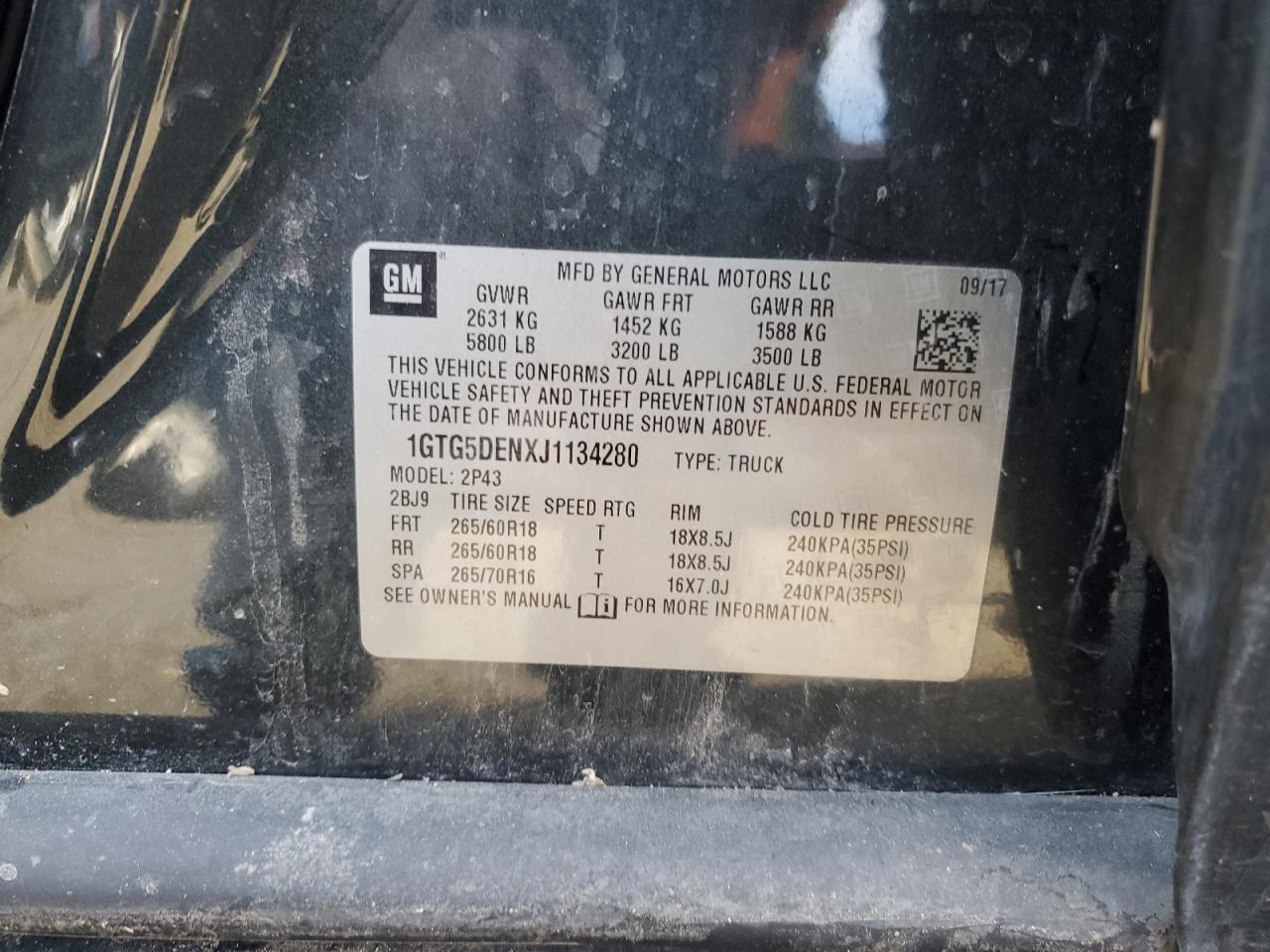 2018 GMC Canyon VIN 1GTG5DENXJ1134280 Copart auction photo, front end / side damage thumbnail 12