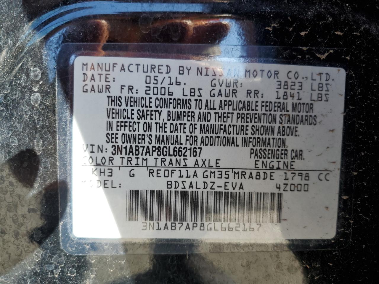 2016 Nissan Sentra VIN 3N1AB7AP8GL662167 Copart auction photo, front end damage thumbnail 12