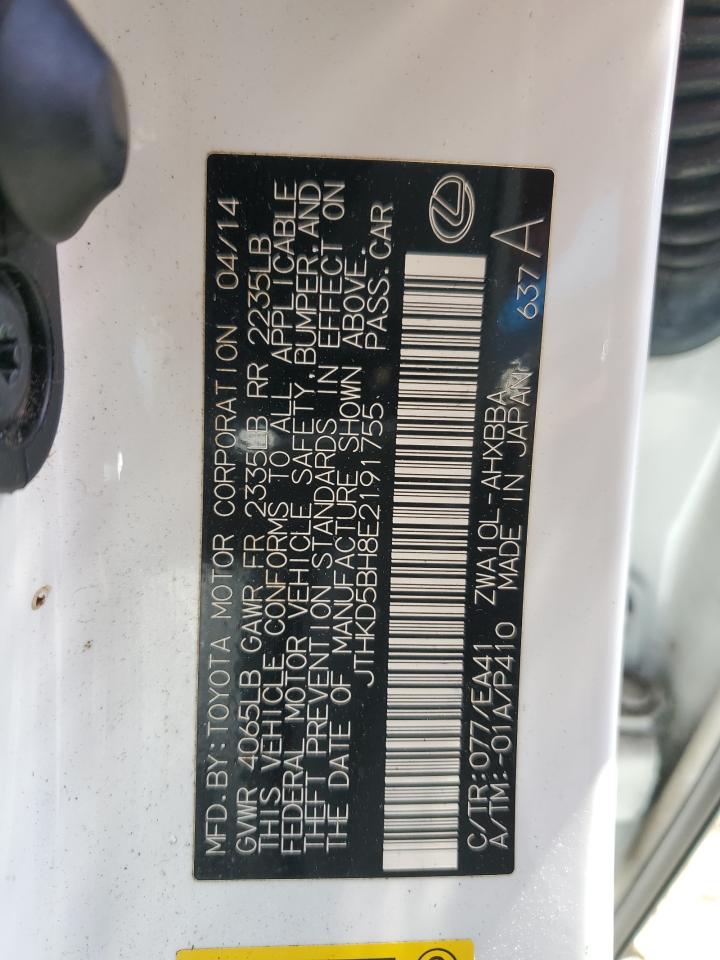 2014 Lexus CT VIN JTHKD5BH8E2191755 Copart auction photo, mechanical damage thumbnail 12