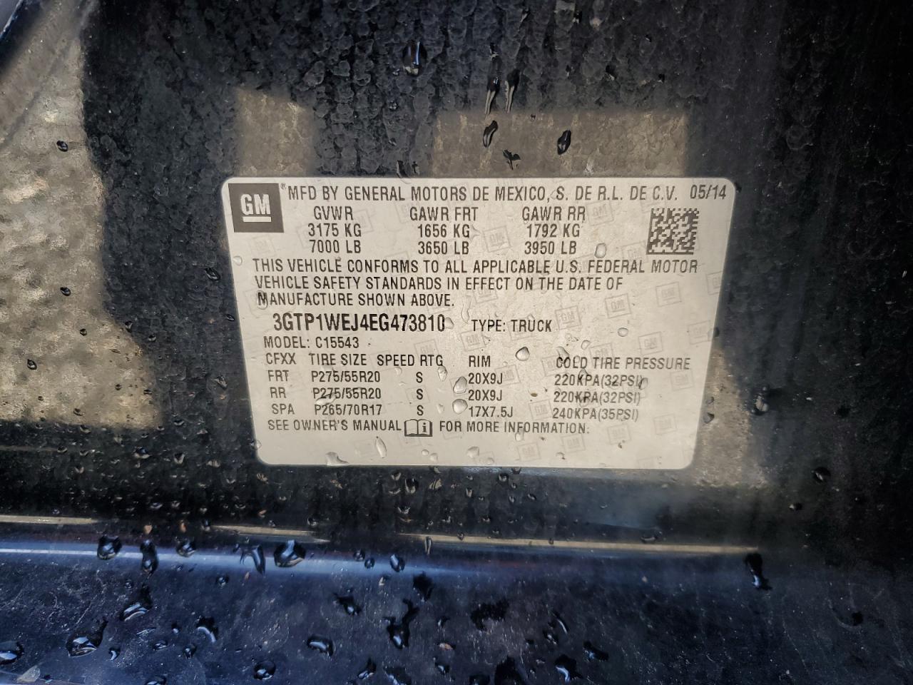 2014 GMC Sierra VIN 3GTP1WEJ4EG473810 Copart auction photo, side damage thumbnail 12