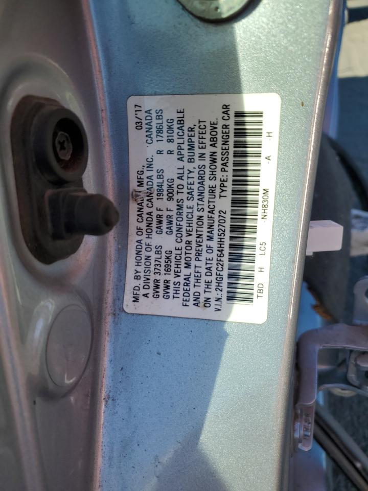 2017 Honda Civic VIN 2HGFC2F64HH527072 Copart auction photo, stripped / all over damage thumbnail 12