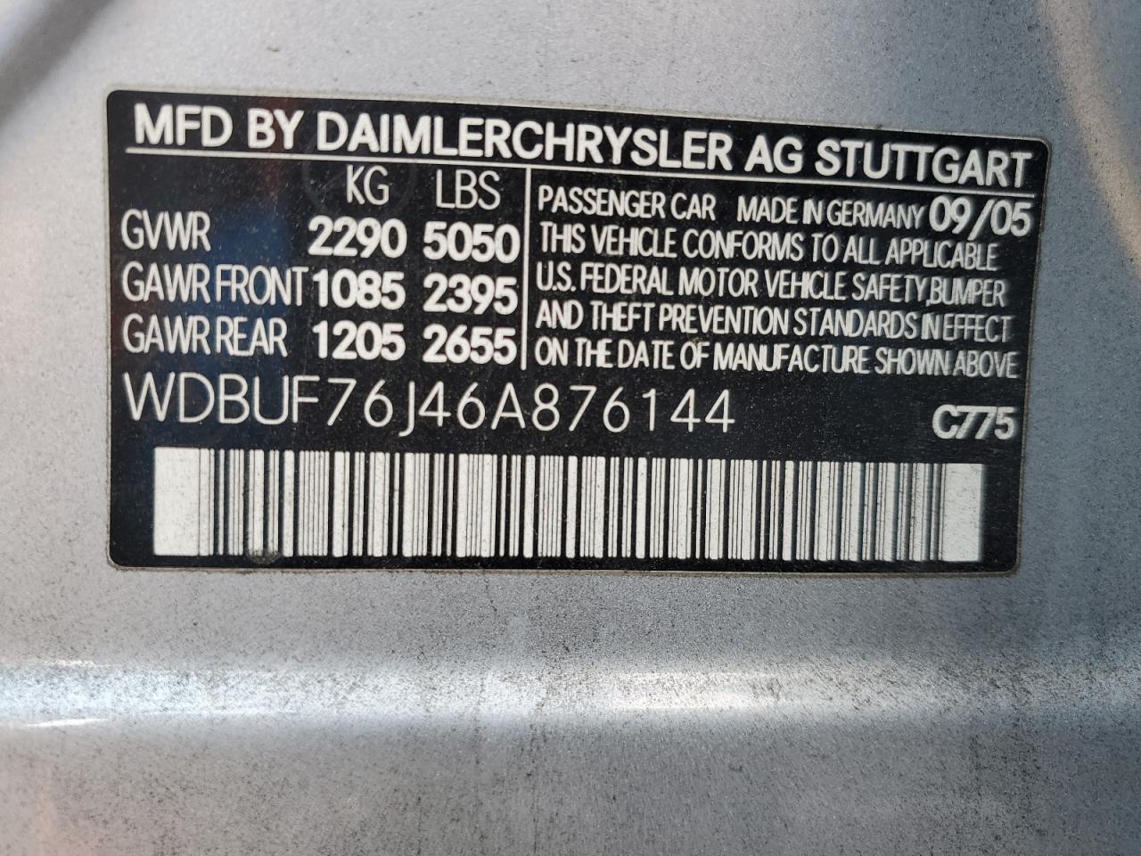 2006 Mercedes-Benz E-klasse VIN WDBUF76J46A876144 Copart auction photo, front end / side damage thumbnail 12