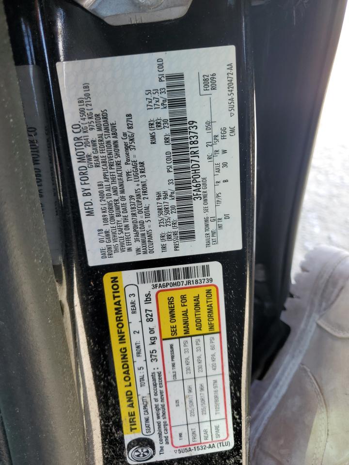 2018 Ford Fusion VIN 3FA6P0HD7JR183739 Copart auction photo, water/flood damage thumbnail 13