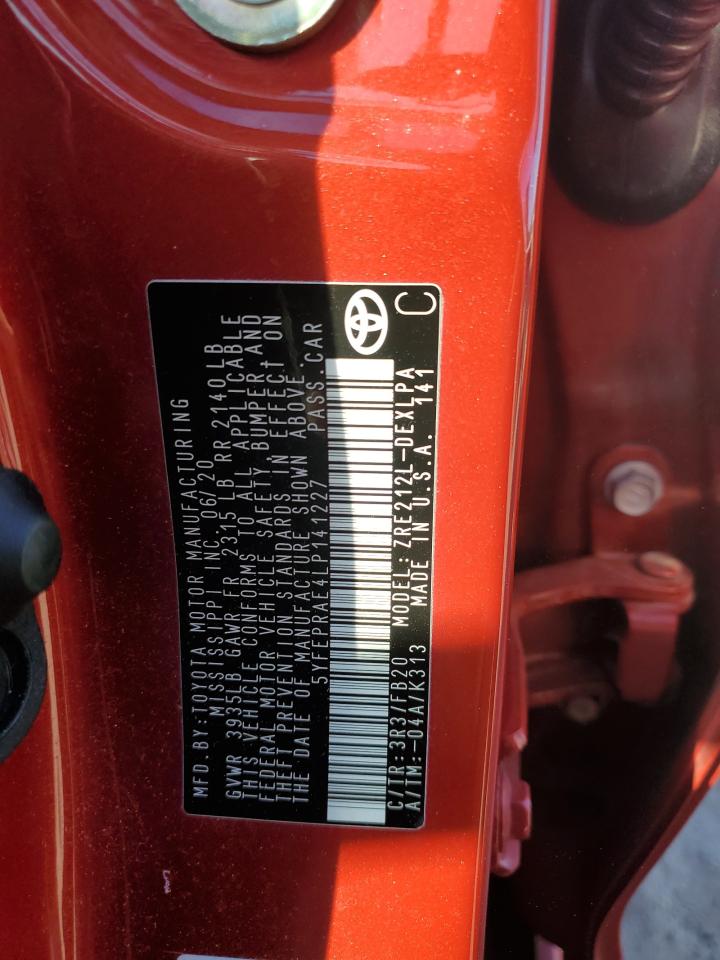 2020 Toyota Corolla VIN 5YFEPRAE4LP141227 Copart auction photo, all over damage thumbnail 13