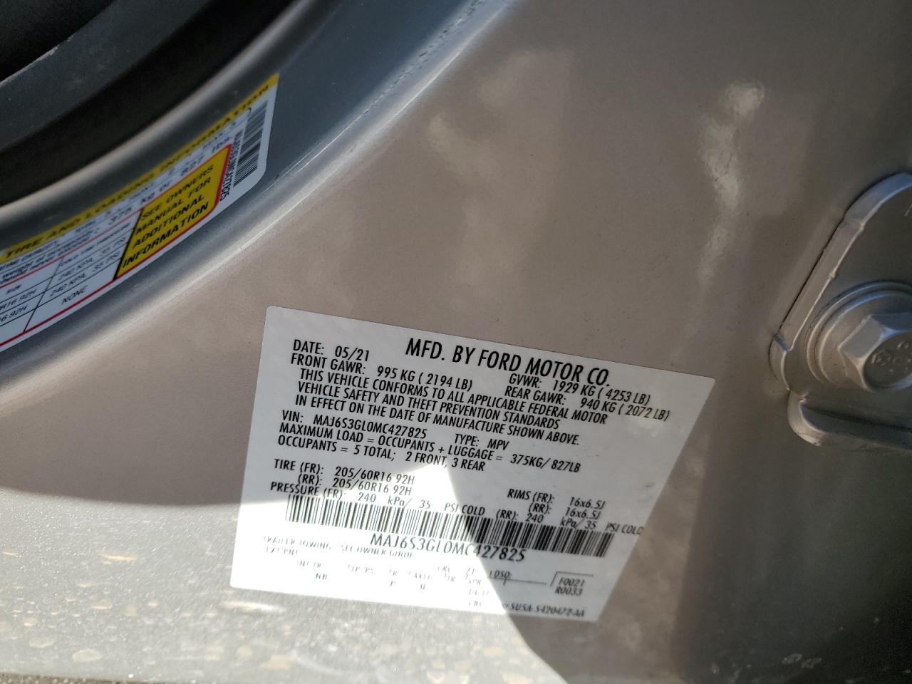 2021 Ford EcoSport VIN MAJ6S3GL0MC427825 Copart auction photo, front end damage thumbnail 13