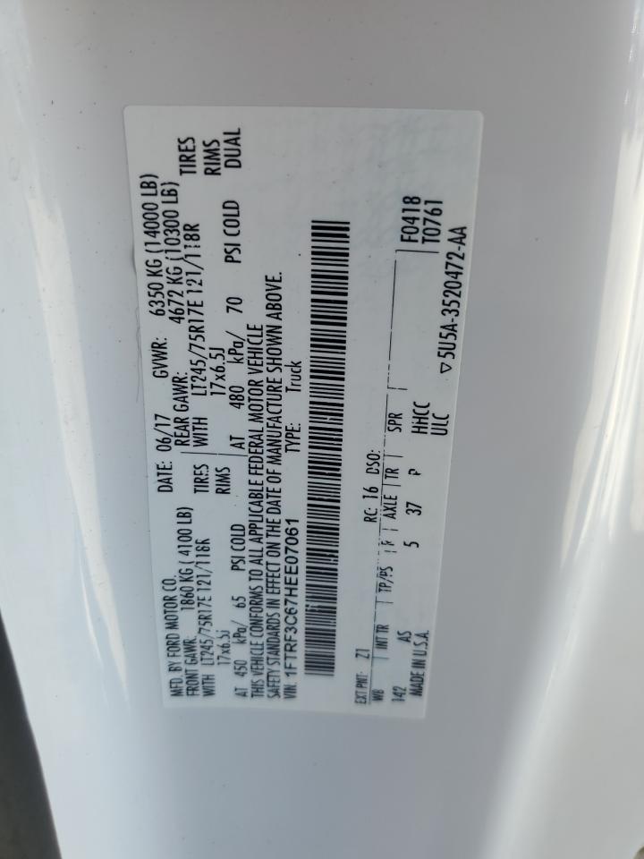 2017 Ford F350 VIN 1FTRF3C67HEE07061 Copart auction photo, front end / side damage thumbnail 13