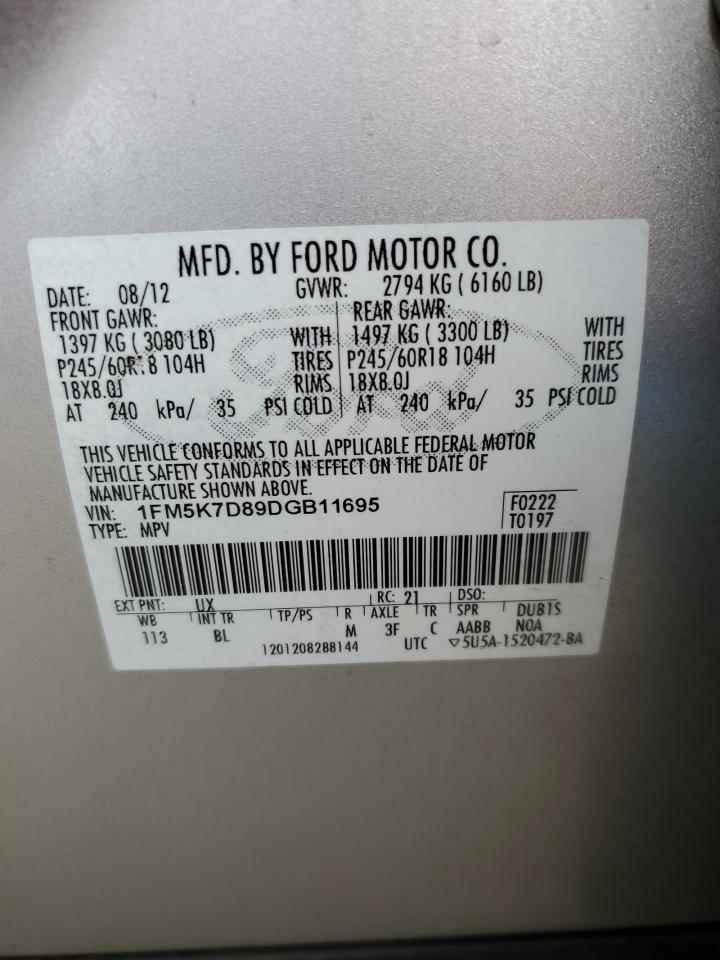 2013 Ford Explorer VIN 1FM5K7D89DGB11695 Copart auction photo, front end damage thumbnail 13