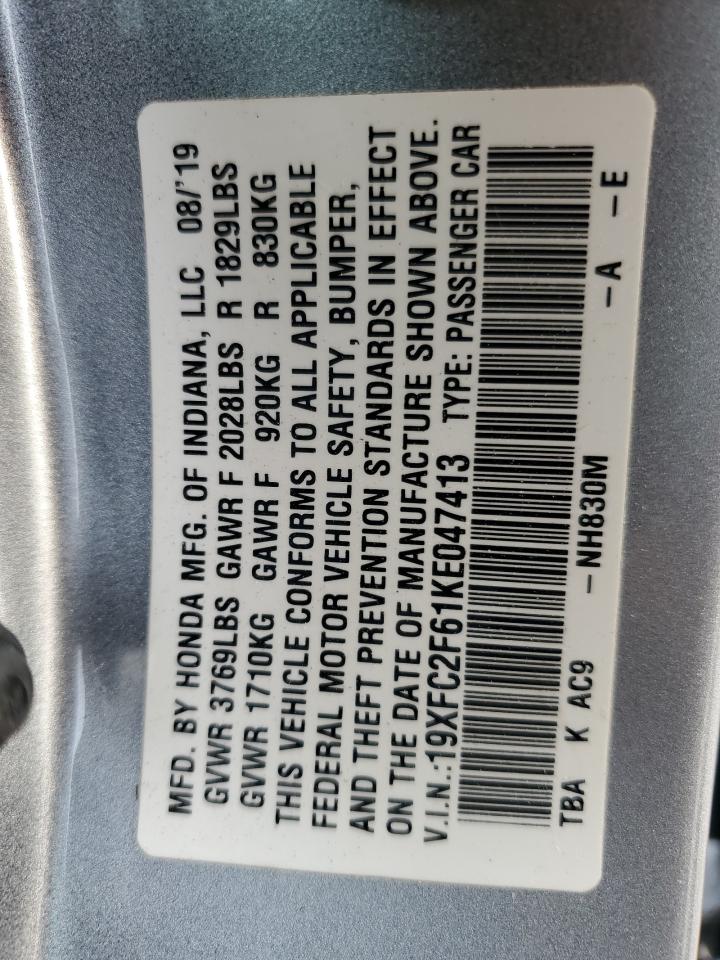 2019 Honda cb VIN 19XFC2F61KE047413 Copart auction photo, front end damage thumbnail 14