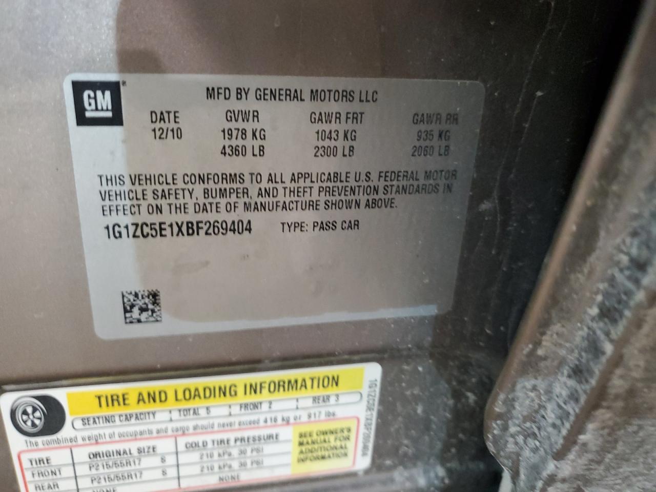 2011 Chevrolet Malibu VIN 1G1ZC5E1XBF269404 Copart auction photo, rear end / minor dent/scratches damage thumbnail 12