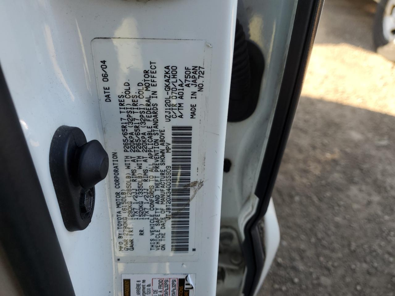 2004 Lexus GX VIN JTJBT20X340055909 Copart auction photo, rear end damage thumbnail 12