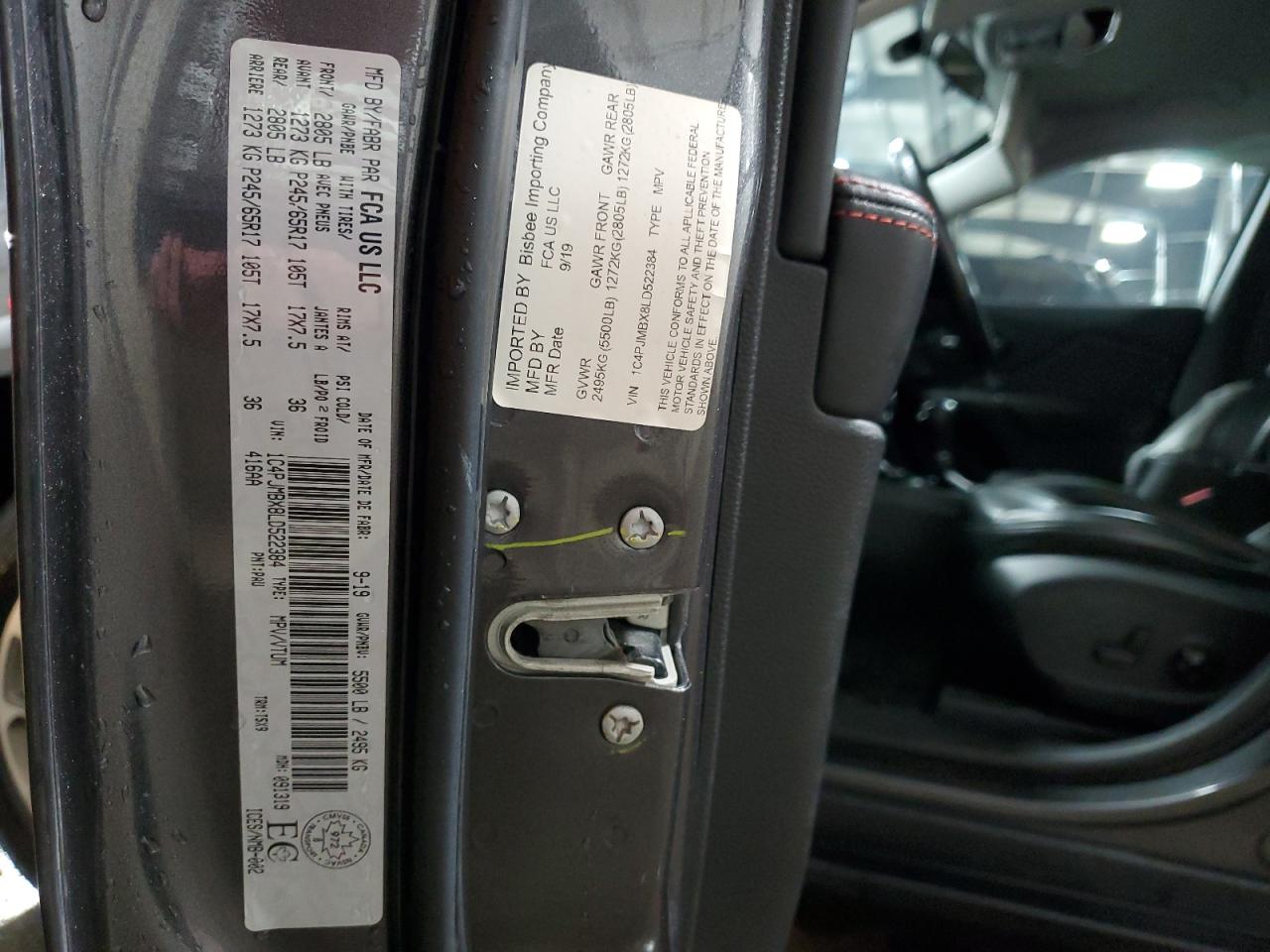 2020 Jeep Cherokee VIN 1C4PJMBX8LD522384 Copart auction photo, side damage thumbnail 13