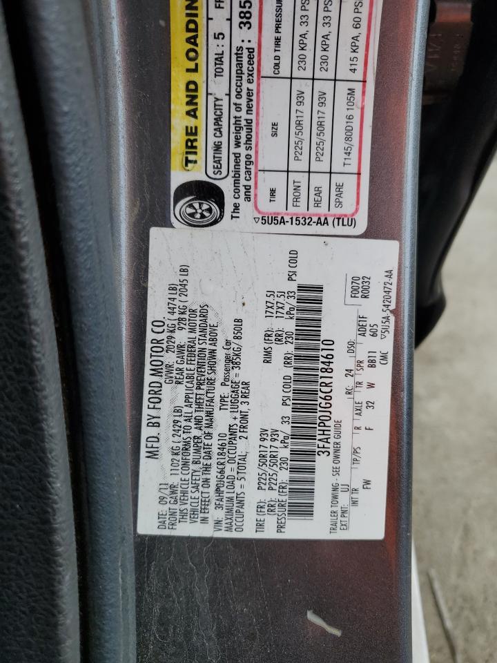 2012 Ford Fusion VIN 3FAHP0JG6CR184610 Copart auction photo, front end / rear end damage thumbnail 12
