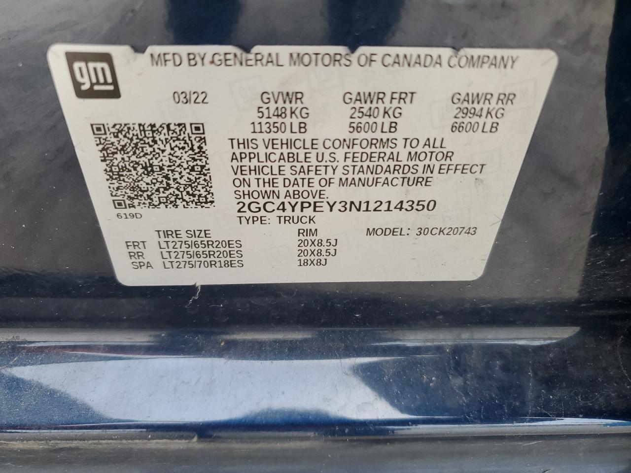 2022 Chevrolet Silverado VIN 2GC4YPEY3N1214350 Copart auction photo, side / rear end damage thumbnail 14