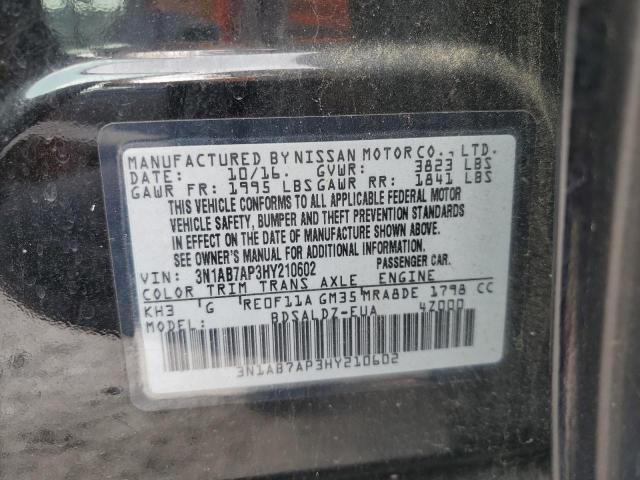 2017 Nissan Sentra VIN 3N1AB7AP3HY210602 Copart auction photo, rear end / side damage thumbnail 12