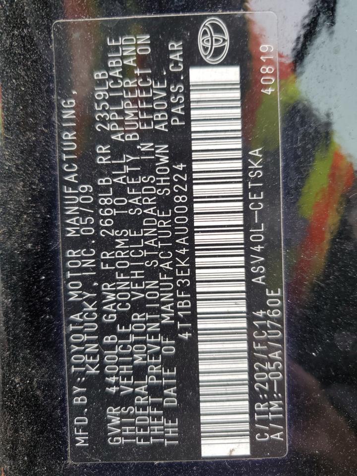 2010 Toyota Camry VIN 4T1BF3EK4AU008224 Copart auction photo, side / front end damage thumbnail 12