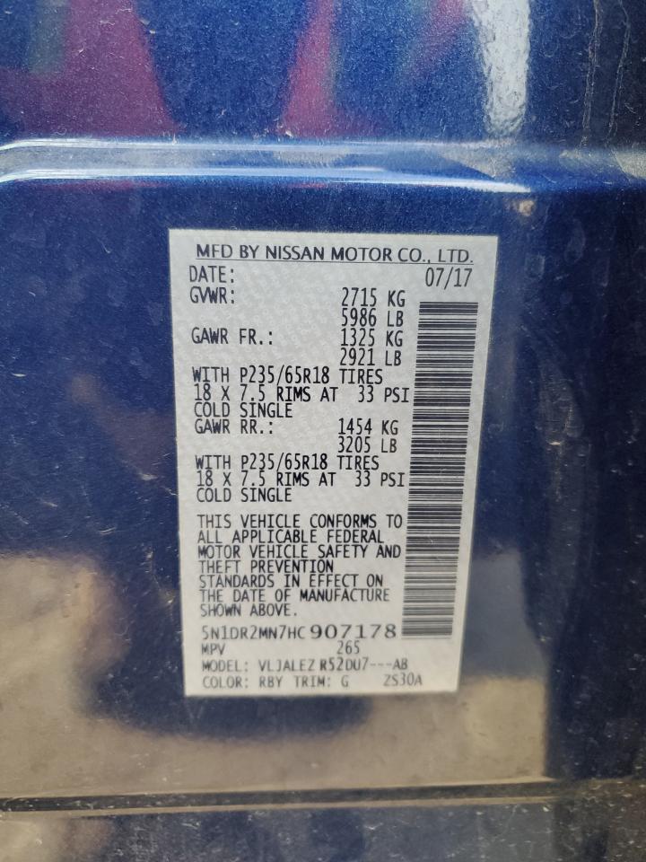 2017 Nissan Pathfinder VIN 5N1DR2MN7HC907178 Copart auction photo, front end damage thumbnail 16