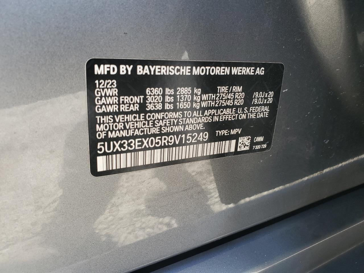 2024 BMW X6 VIN 5UX33EX05R9V15249 Copart auction photo, minor dent/scratches damage thumbnail 13