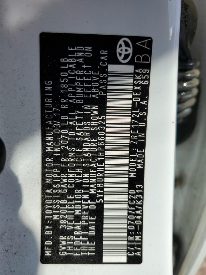 2017 Toyota Corolla VIN 5YFBURHE1HP660325 Copart auction photo, rear end / minor dent/scratches damage thumbnail 12