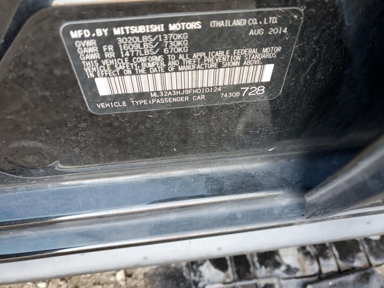 2015 Mitsubishi Mirage VIN ML32A3HJ9FH010124 Copart auction photo, front end / frame damage damage thumbnail 12